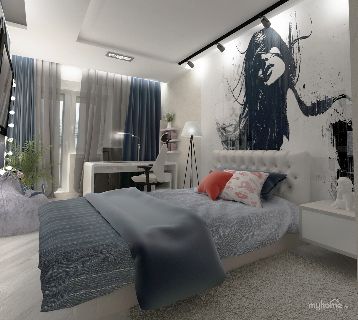 Спальная комната в современном стиле для девушки