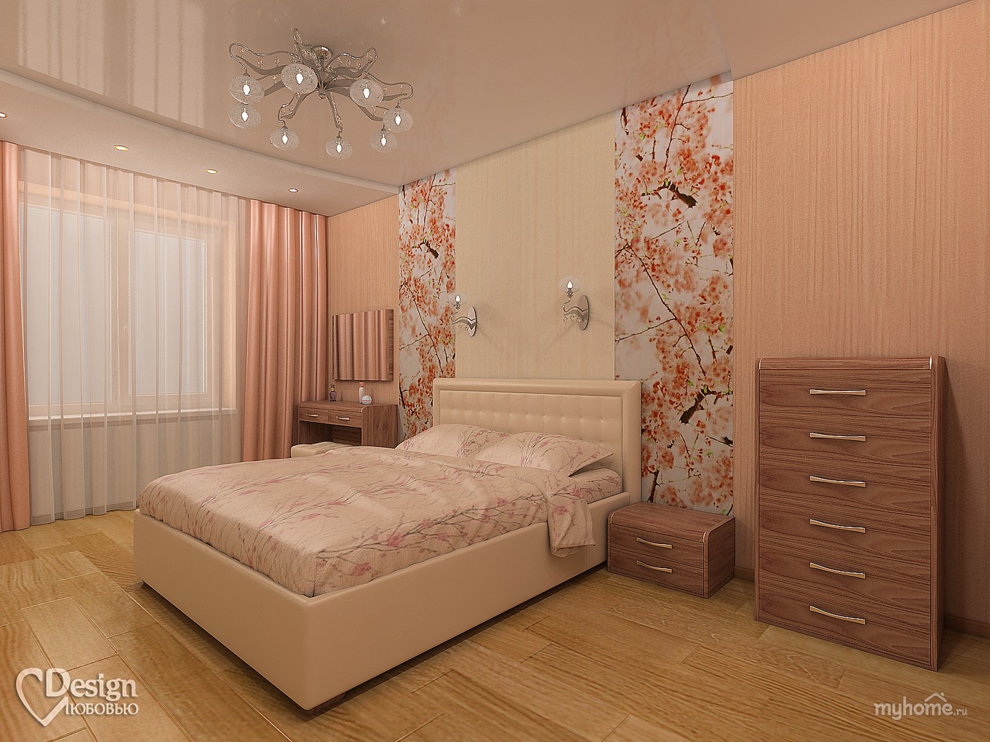 дизайн персиковой спальни фото