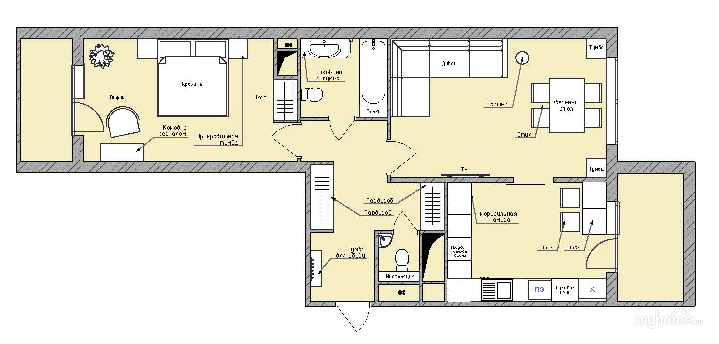 Дизайн Проект 2 Комнатной Квартиры 60
